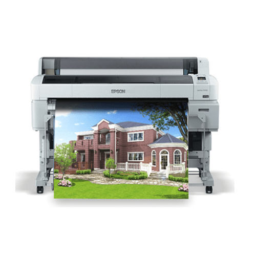 Epson T7270SR vista frontal imprimiendo